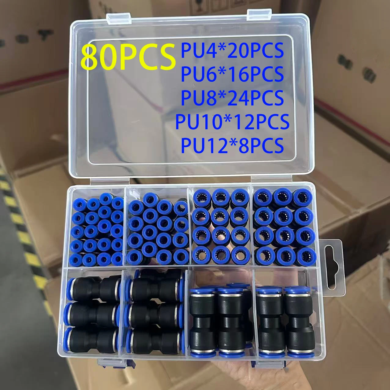 80Pcs Pneumatic Fittings Kit PU Straight Quick Connect Air Hose Connectors 4 6 8 10 12mm For Air Compressor