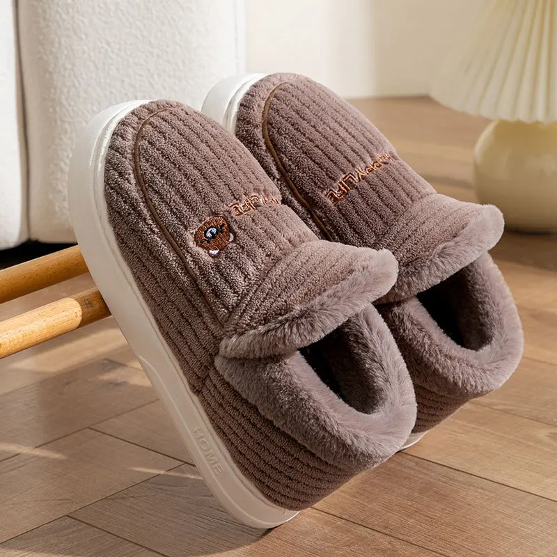 

Padded Cotton Slippers for Men and Women Autumn/Winter Fleece-Lined Indoor Homewear Thick-Soled Warm Cotton Shoes
