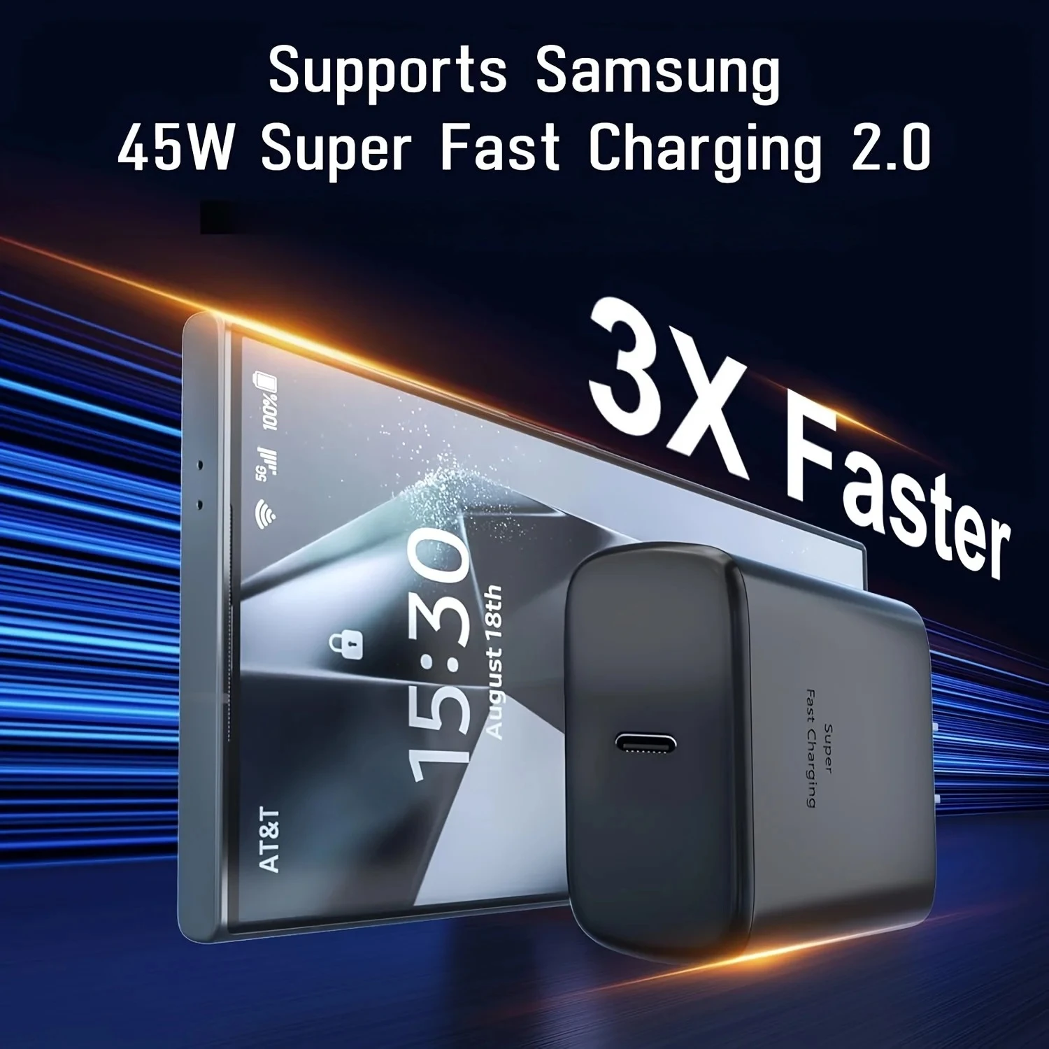 Complete 45W Fast Charging Kit: USB C Wall Charger with 6.6ft Cable for Samsung S24/ S23 Ultra Series & Tab S9/ S8 view 3