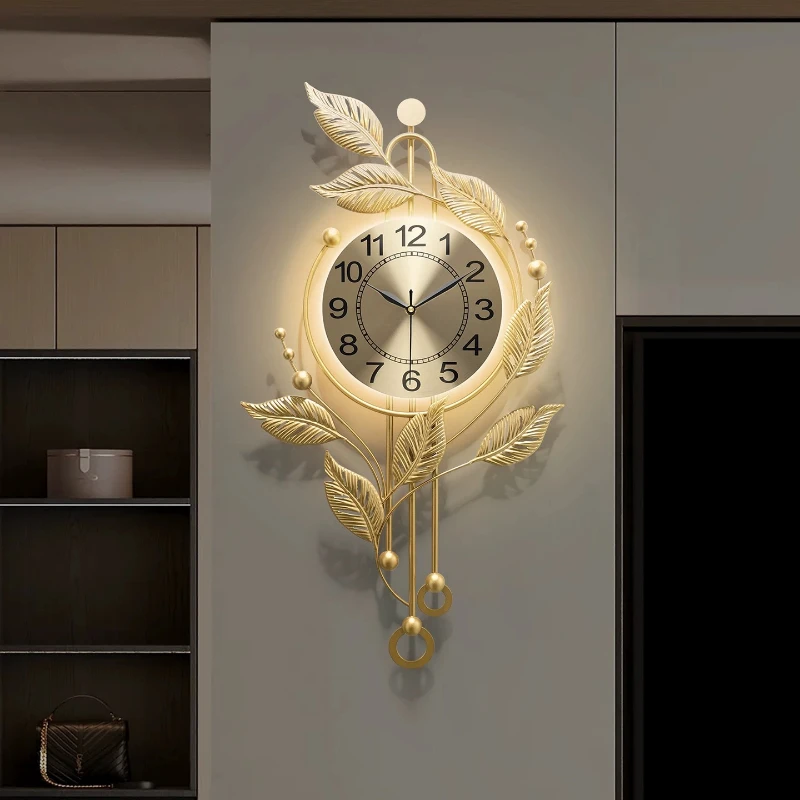 High-end Living Room Art LED Wall Clocks No Hole Wall Hanging Digital Clock Dining Room Metal Silent Watch Room Decorations Gift