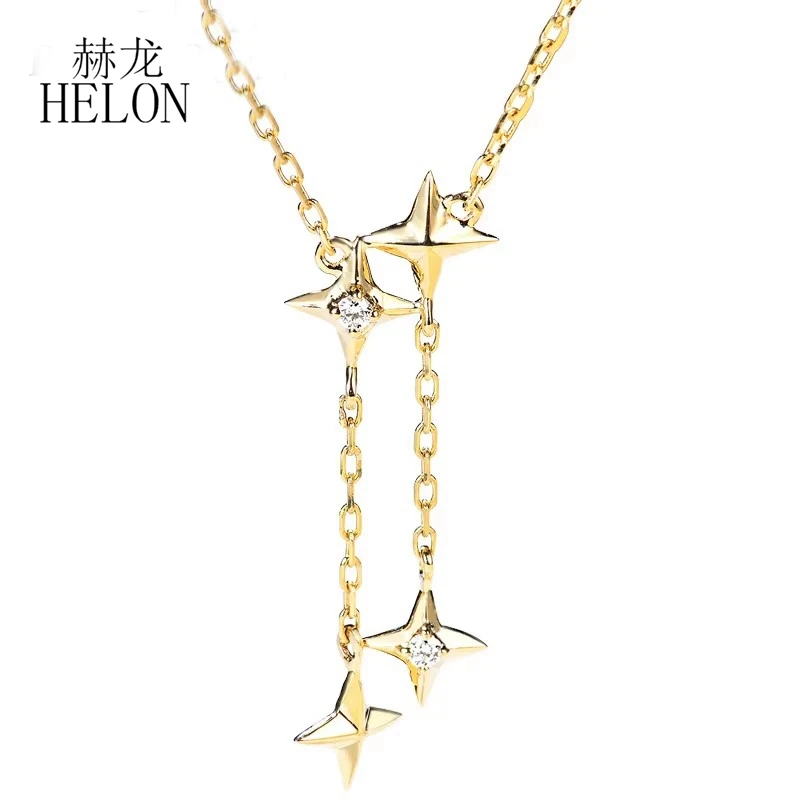 HELON Solid 18k AU750 Yellow Gold Necklace Glittering Star Natural Diamond Chain Pendant for Women Fine Jewelry Anniversary Gift