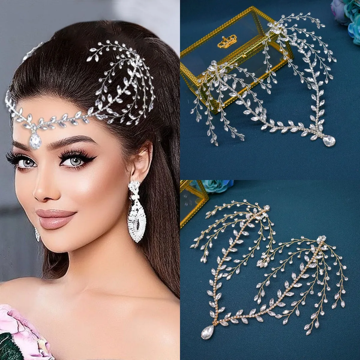 

A445 Boho Wedding Head Chain Rhinestone Forehead Headband Chain Hair Jewelry for Women Headpiece Crystal Bridal Hair Accessories