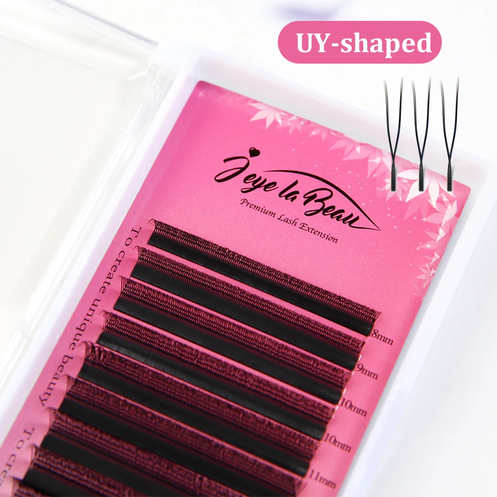 آلهة على شكل حرف U YY رمش تمديد U Sahpe YY جلدة 2D UY طبقة مزدوجة رموش بالمنك الصناعية المشجعين مسبقة الصنع