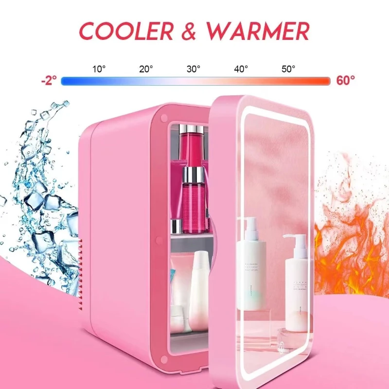 Espejo de belleza portátil, refrigerador pequeño para coche, hogar, doble uso, 8L, gran capacidad, calefacción, refrigeración, mini refrigerador multifunción