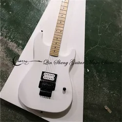 Char white guitar, 6-string electric guitar, black tremolo bridge, white pickups, white head