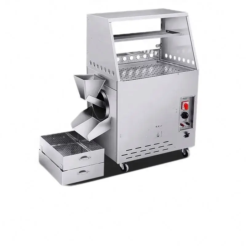Automatic Small Commercial Stainless Steel Gas Roasting Machine With Motor For Sugar Fried Chestnuts Peanuts & Melon Seeds