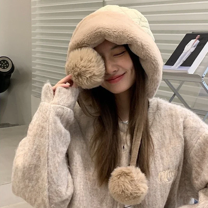 قبعة Lei Feng من القطيفة الدافئة السميكة، قبعة تزلج لطيفة لحماية الأذن - إكسسوار أزياء شتوي مريح
