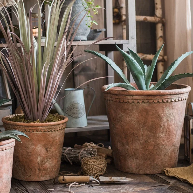 Special Retro Red Pottery Pots for Plants, Cement Material, Large Diameter, Stand for Flowers, Outdoor Decor, Bonsai