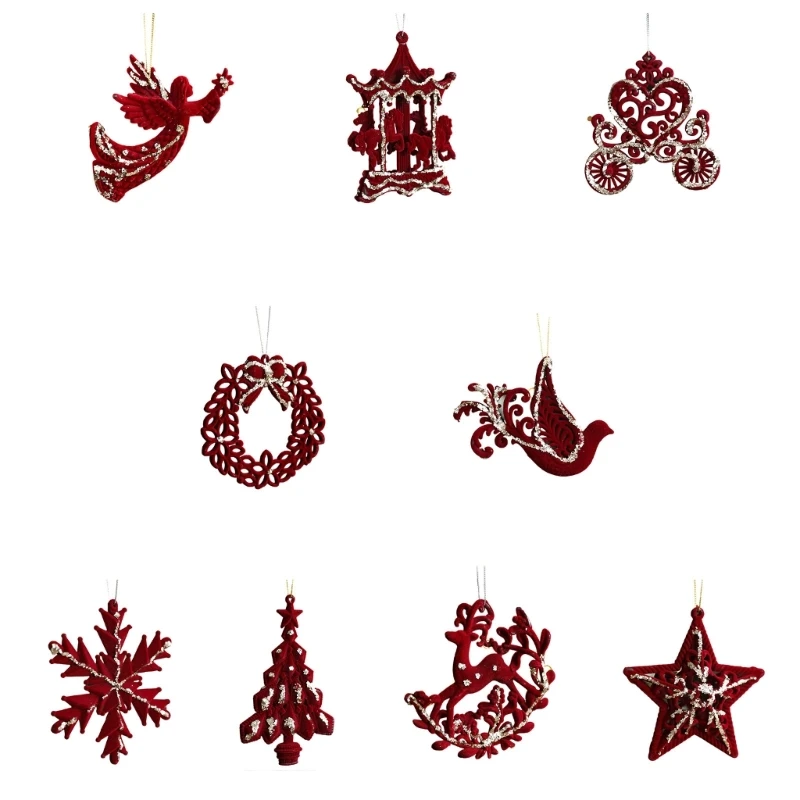 Christmas Tree Flocking Hanging Star 5Pieces/Set Star Snowflake Festive Decors Sequined Sequins Pendants