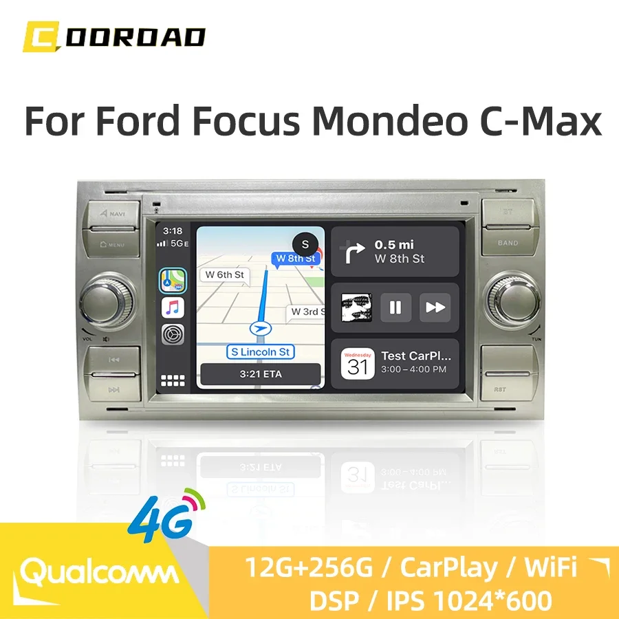 Reprodutor Multimídia Automotivo Android 13.0 CarPlay GPS Navegação 4G WiFi DSP Estéreo Rádio Automotivo Para Ford Focus S-Max Mondeo Fiesta C-Max