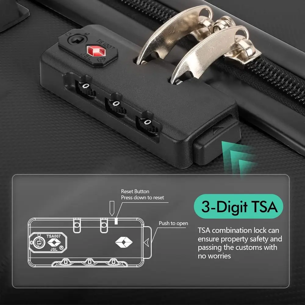 مجموعة حقائب سفر صلبة مكونة من 3 قطع: أمتعة سفر ABS خفيفة الوزن مع 4 عجلات دوارة وقفل TSA، 20، 24، 28 أسود