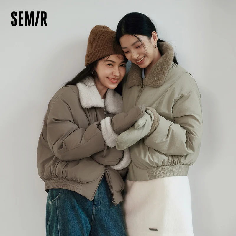 

Хлопковое пальто Semir, женские зимние флисовые перчатки с лацканами, свободные текстурированные вставками, новинка 2025, модная повседневная хлопковая куртка в стиле ретро