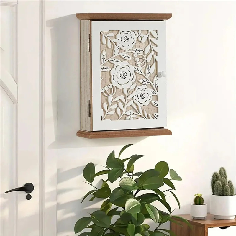 B97A-Houten sleutelhangerhouder Sleutelopslag Lock Box Moderne organisator Kast voor huisdecoratie voor thuiskantoor Hal C