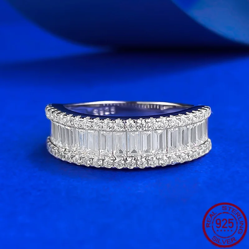 New S925 Silver Full Diamond Thin Layered Double Row Gear Index Finger Joint Ring Cold Wind Ins Retro Ring Wedding Jewelry