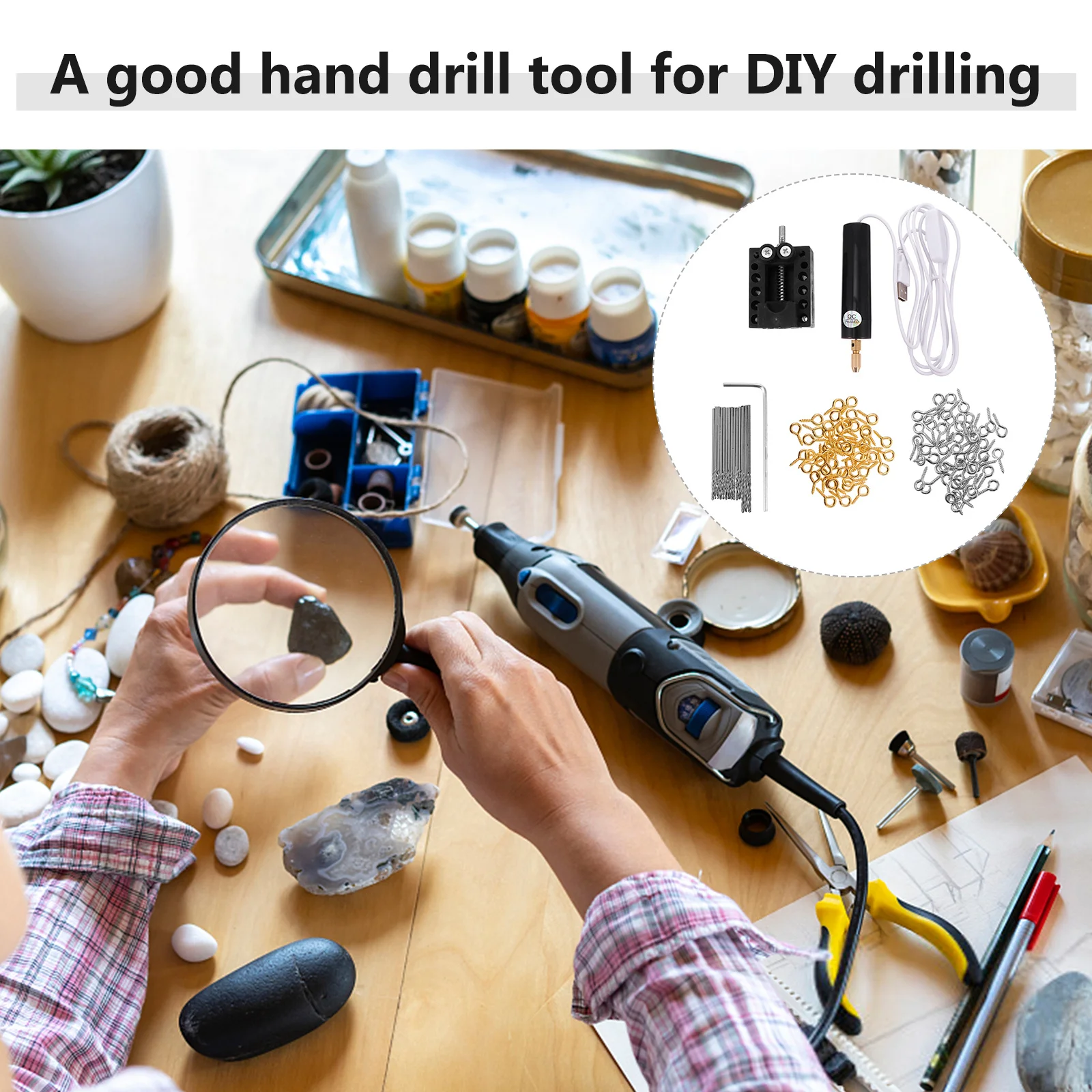 

1 set 1 Set Drill Kit Mini Usb Charging Rotary Tool For Diy Usb Screwdriver Crafts Pearls Wood Drilling Portable Home Use