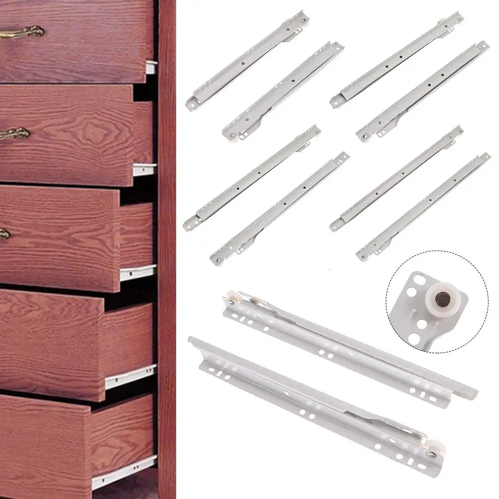 1Pair Durable Two Section Clothing Two Cabinet Rails Drawer Track Slides Computer Table Chute Cabinets Keyboard Roller