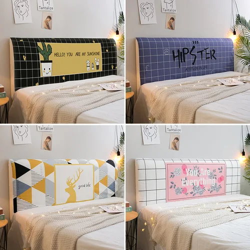 선인장 식물 스트레치 방진 가구 침대 헤드 커버, 만화 인쇄 침대 옆 뒷면 거실 소파 헤드보드 슬립 커버 