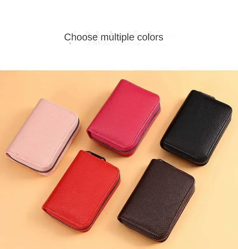 Multi Slot Card Holder Vintage Small Wallet Women Men Business Bank Credit Card Bag Male Coin Pouch Solid Leather Zipper Wallet