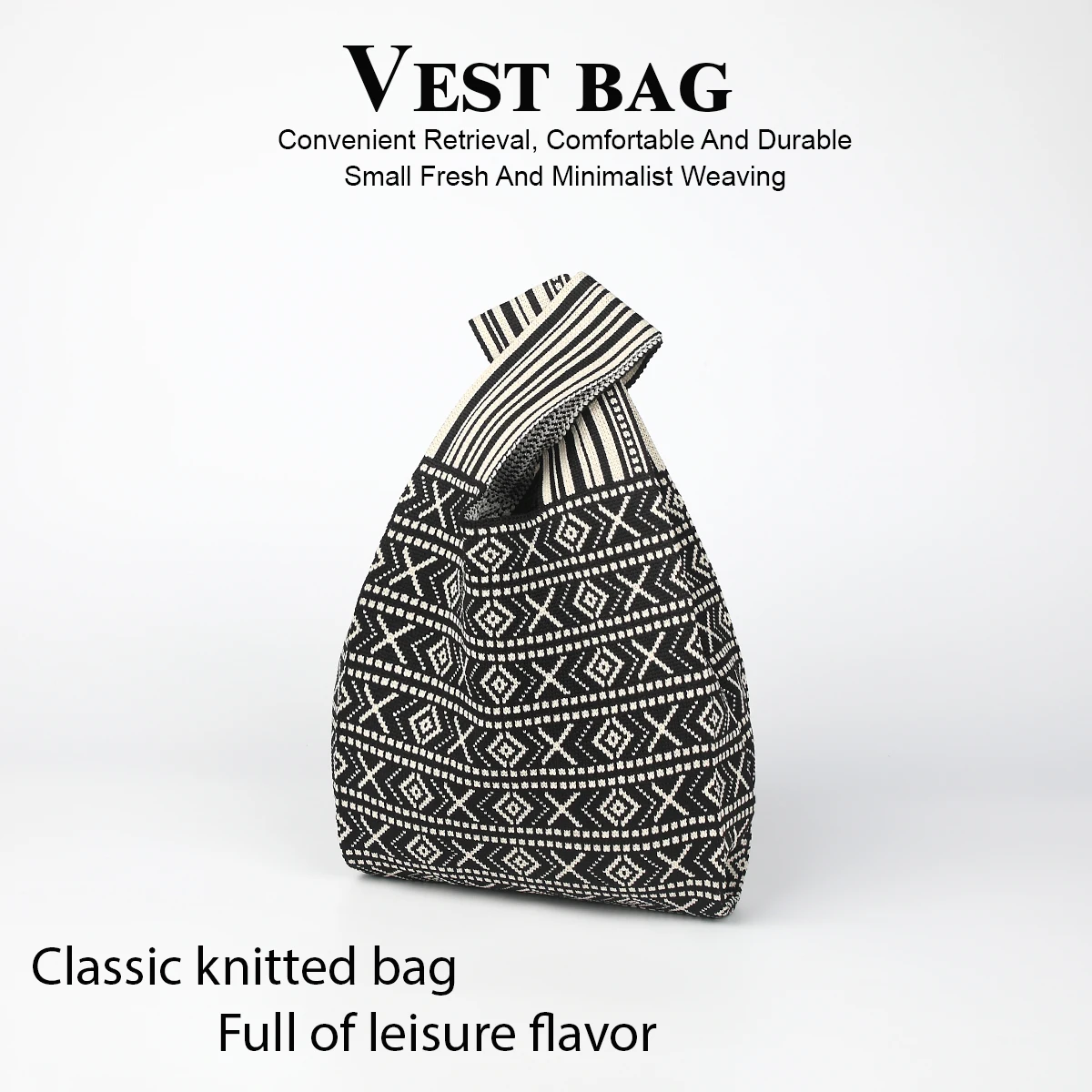 Knitted Handbag with Bohemian Style Lines and Contrasting Color Design, Foldable and Durable Fabric, Suitable for All Seasons, Suitable for Mobile Phones, Keys, Lipstick Cosmetics, Water Bottles, Perfect Choice for Daily Work Clothing, Travel and Vacation, Suitable for All Seasons