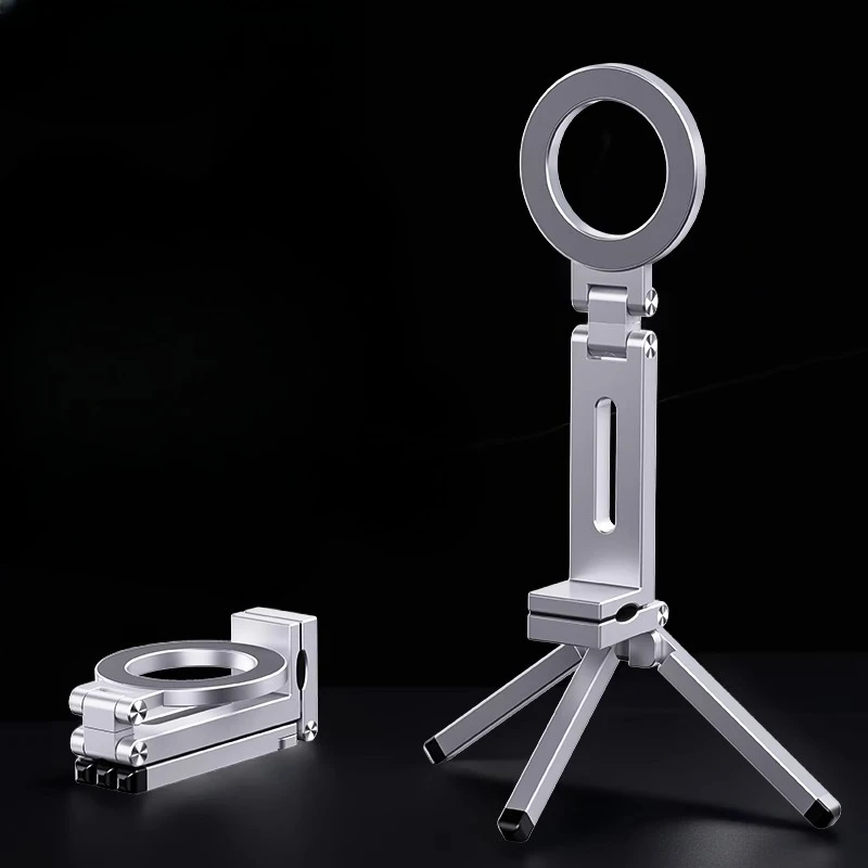 

Aluminum alloy mobile phone holder magsafe magnetic suction rotating folding desktop portable overhead tripod selfie