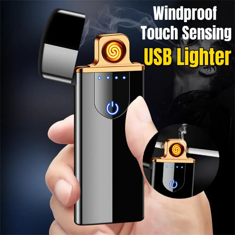 Double Arc Electric Lighter Metal Portable Windproof Touch Sensing Plasma Pulse Flameless USB Lighter Does Not Contain Gas