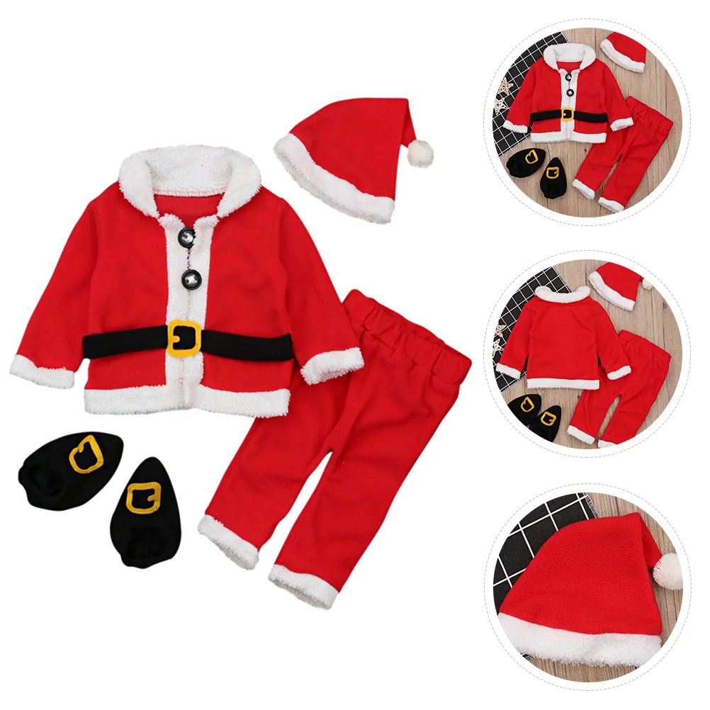 

Festive Baby Costume Christmas Coat Infant Jacket Hat and Shoes Red Plush Fabrics