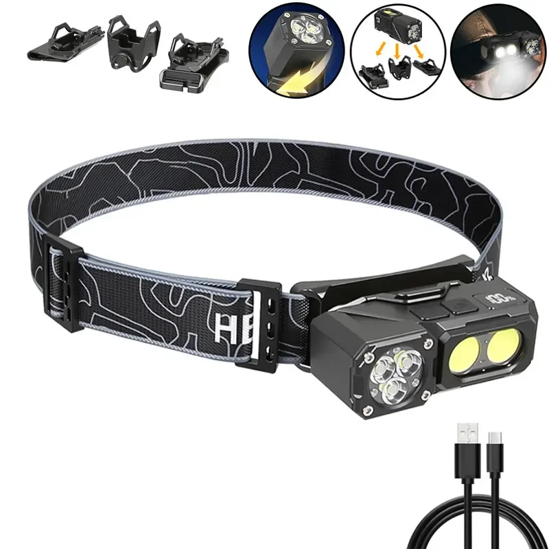 AliExpress XIWANGFIRE Sensor Headlamp with Hat Clip Type-C Rechargeable Led Headlight with Magnet Outdoor Camping Search Light Flashlight Bike Lantern
