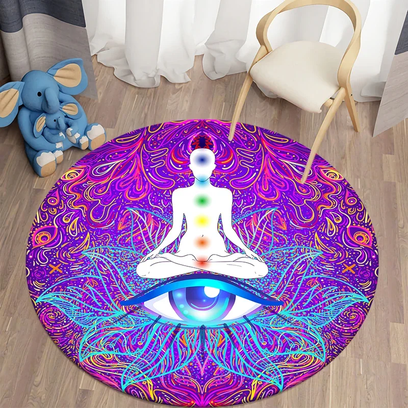 Mandala Chakra Round Rugs Living Room Yoga Meditation Carpet Area Rug Bedroom Floor Mat Round Rug Kitchen Bathroom Anti-Slip Mat