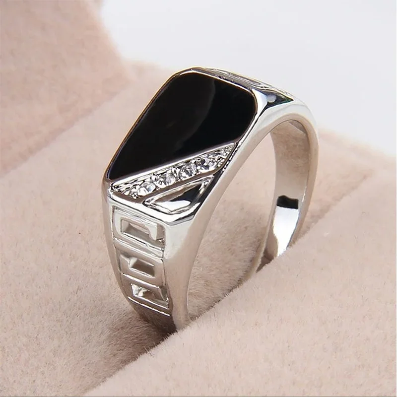 Classic Ring Mens Rings Punk Black Square Fashion Mens Ring Surface Pattern Fashion  Rings for Men Gold Color Ring Wholesale