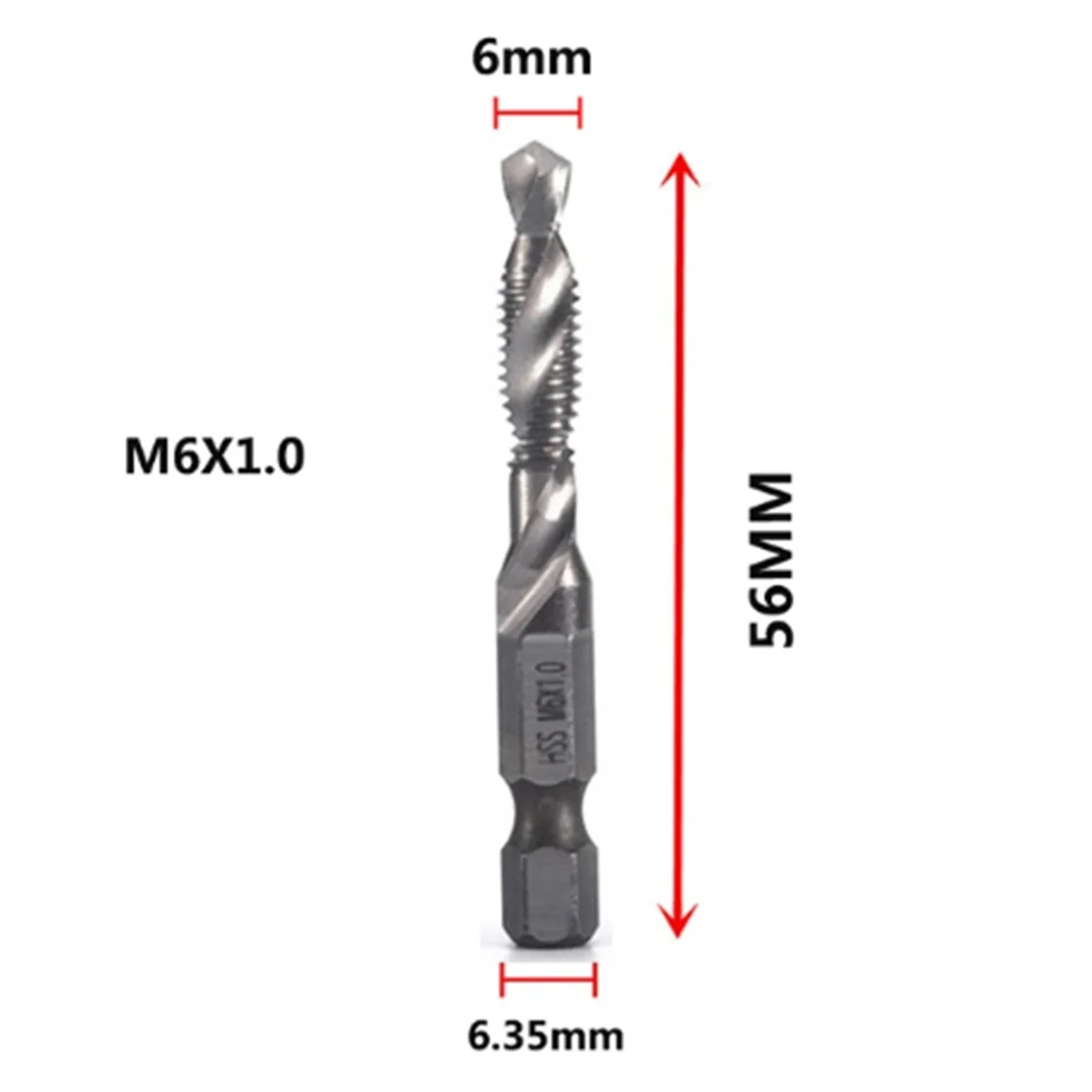 M6X1.0mm High-Speed Steel 4341 Titanium Plated Composite Tap Drill and Tap Integrated Machine Tap Open and Chamfer Tool