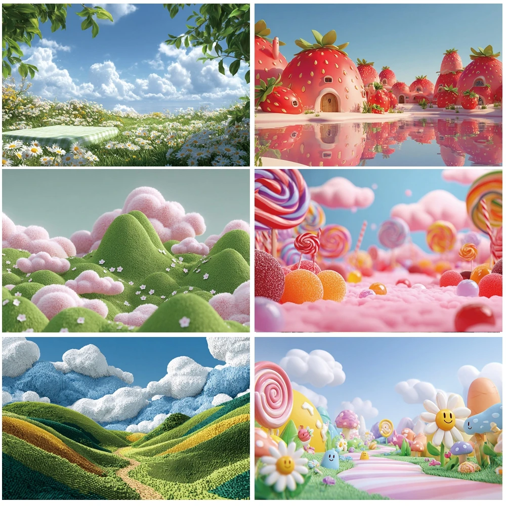 

MOON.QG Happy Birthday Photography Background Lollipop Forests Balloon Sun Backdrop Accessories Photozone Wallpaper Photo Poster