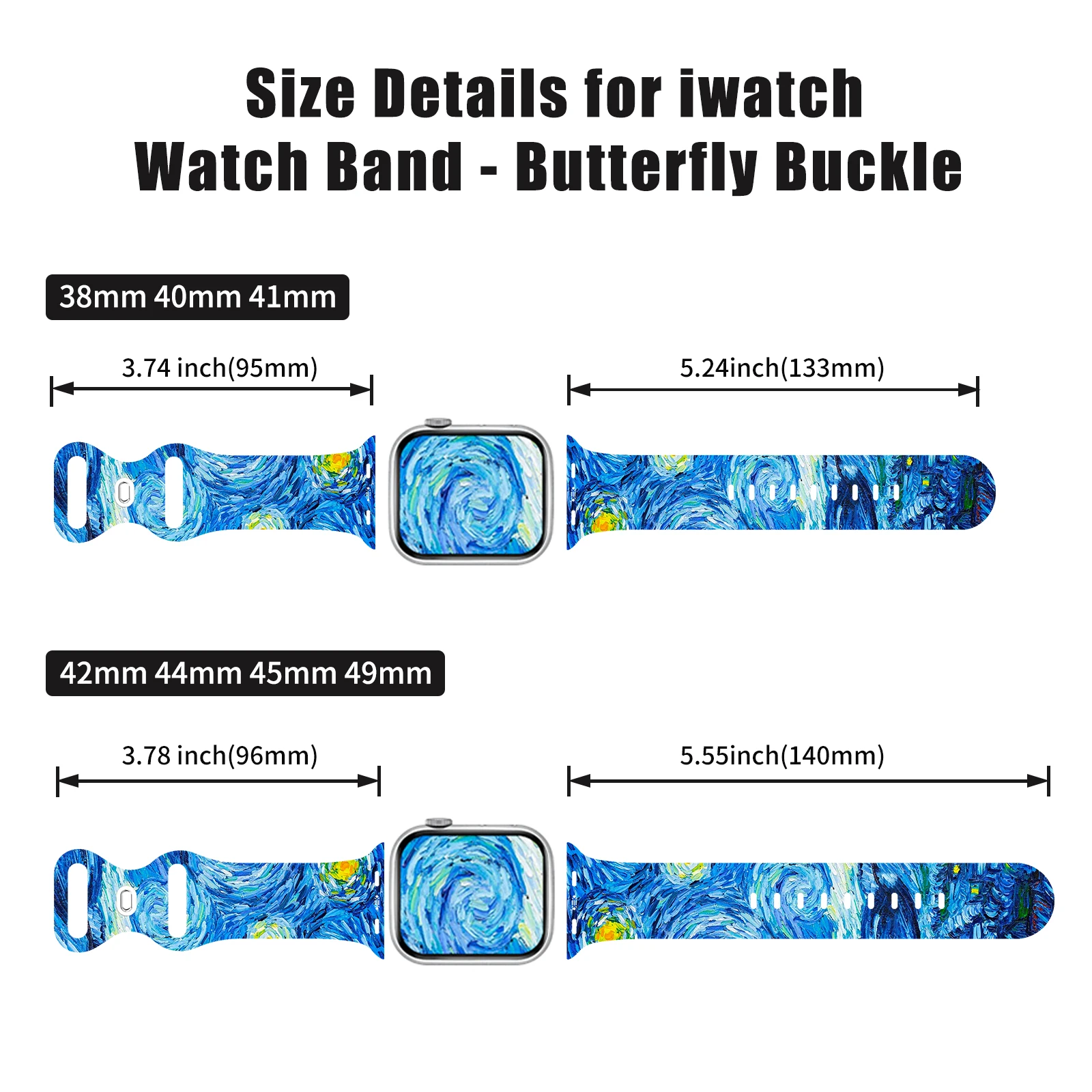 Van Gogh Printed Strap for Apple Watch 9 8 7 SE 6 Silicone Band Replaceable Bracelet for iWatch 45mm 44mm 42mm 41mm Watchband