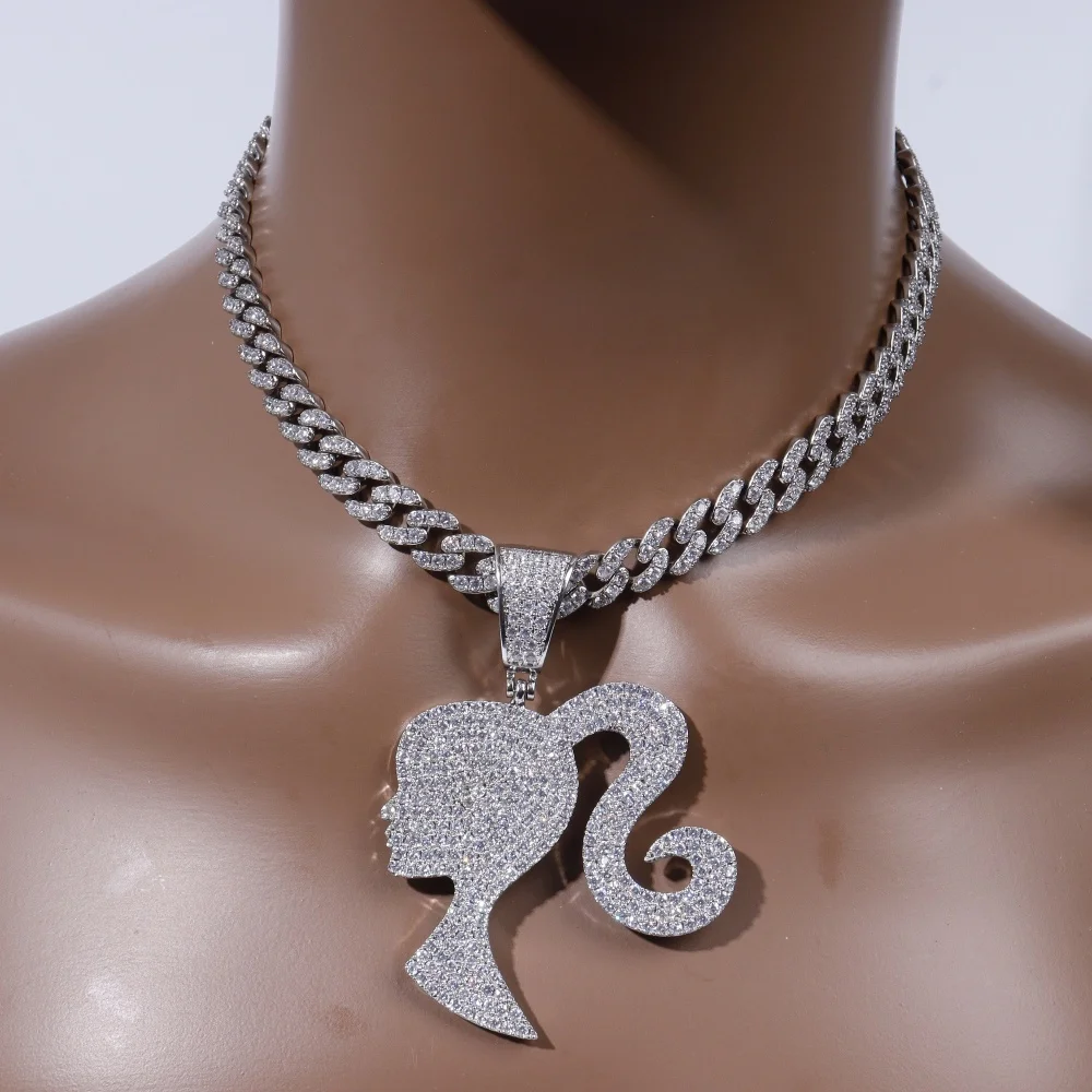 

Customized Ice Out CZ Snow Girl Pendant Necklace for Men Women Punk Hip Hop Style Accessories Fashion Jewelry Gift
