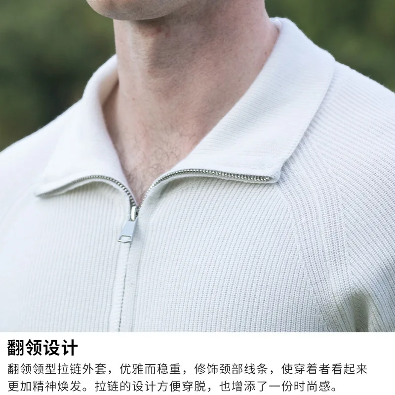 Men's Golf Wear Sweater with Zipper Casual Sportswear Autumn Winter Knitwear Coat Warm Clothes White Gray Black New