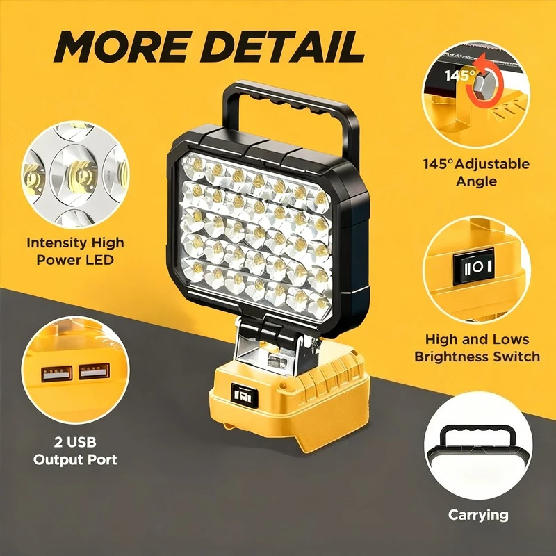 디월트 18V 배터리용 휴대용 LED 작업등 USB 포트 포함 3인치 플래시라이트 플러드 ... - 4