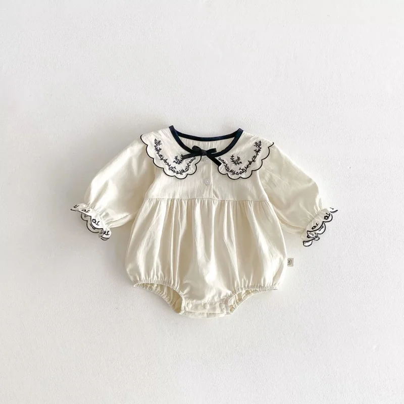 2025 جديد الصيف الوليد طفلة رومبير قصيرة الأكمام القطن التطريز الرضع طفل الفتيات بذلة 0-24 متر طفل الفتيات الملابس