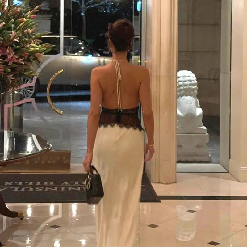 Dress Women's Summer V-neck Backless Lace Sheer Seductive Fitted New Comfortable Minimalist Fashionable Niche Versatile Elegant