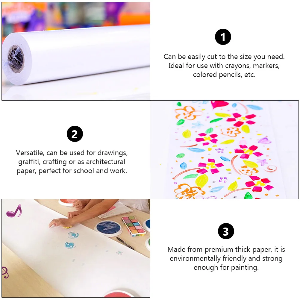 

2 Rolls Drawing Sketch Paper Friendly Durable Thick for Kids Painting Craft Graffiti 10m Length White Drawing Supplies