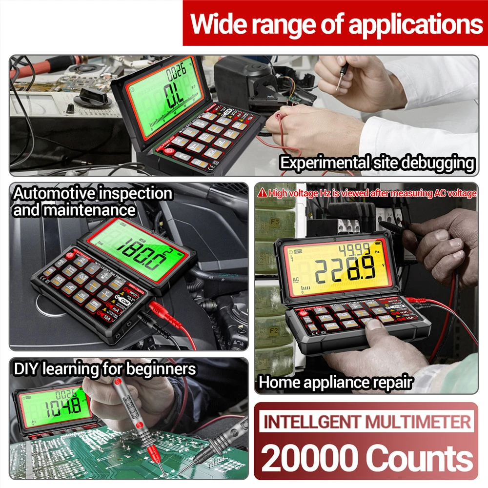 623 Auto Repair Multimete 20000 Counts Anti burn Digital AC/DC Voltage/Curren NCV Induction Diode Capacitance Buzzer Tester Tool