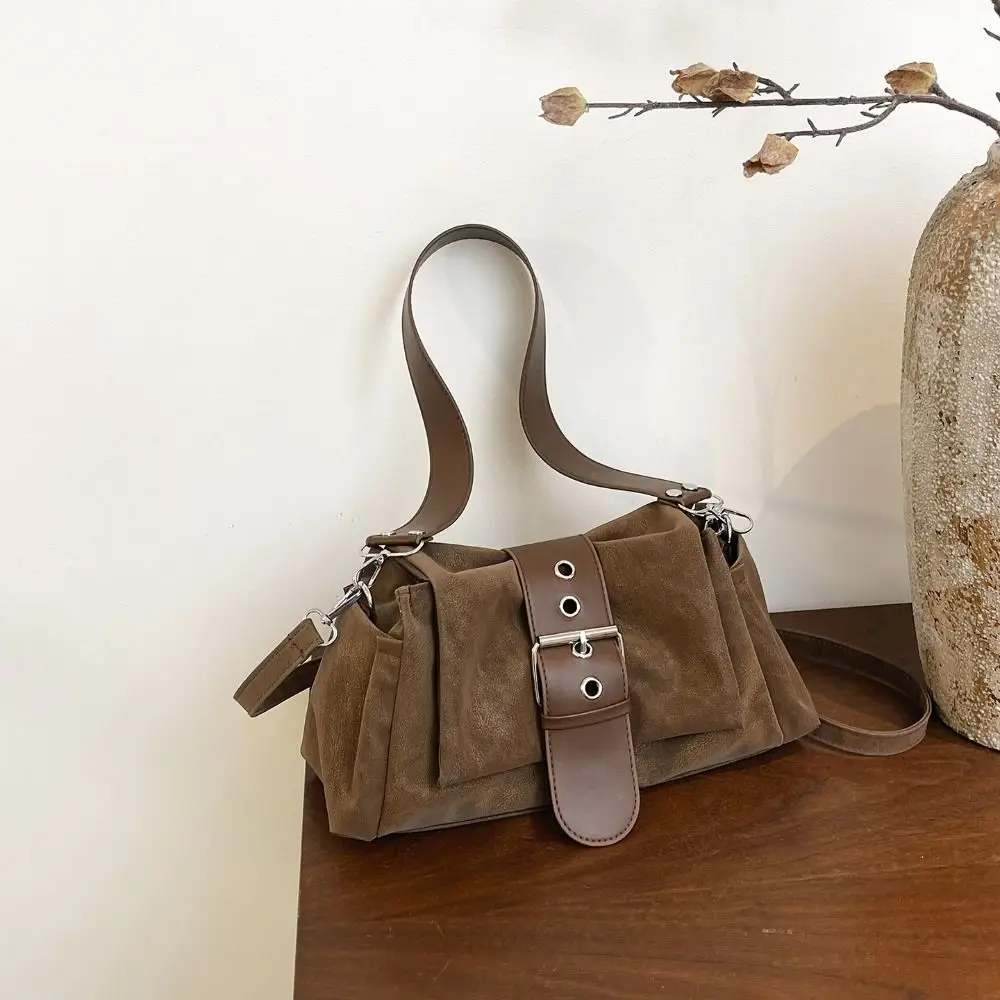 Simple Large Capacity Suede Shoulder Bag Fashion Solid Color Hobo Bag Handbag Korean Style Ladies Crossbody Bag Shopping