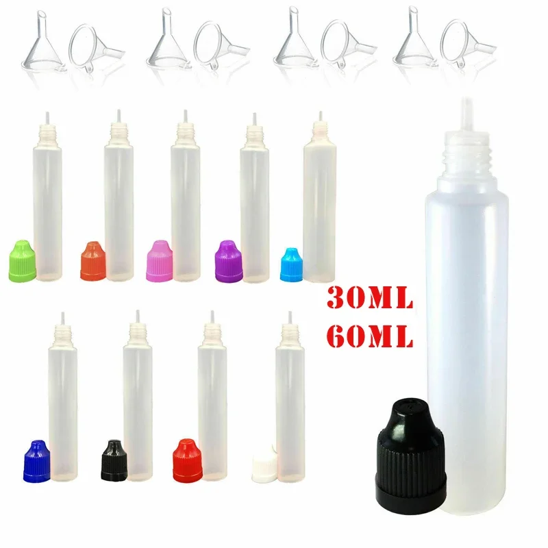 5pcs 30ml/60ml Empty Plastic LDPE Squeeze E Juice Dropper Liquid Oil Bottle Refillable Eye Bottles Long Tip Cap Vape Container