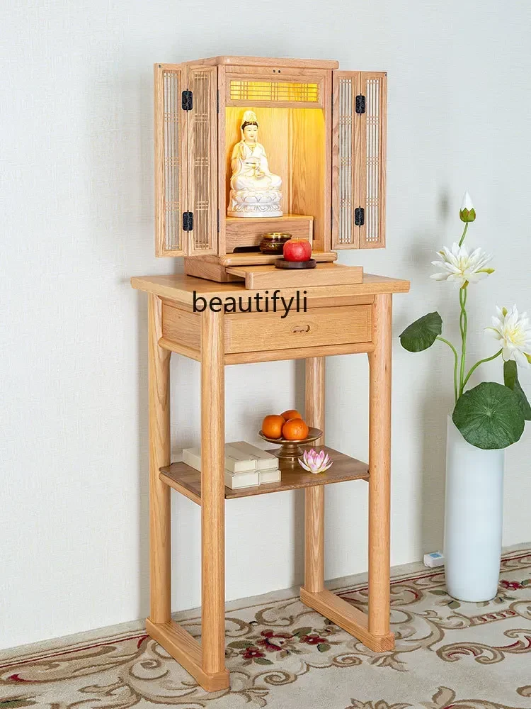 

yj5Buddha Niche with Door Solid Wood Modern Buddha Shrine Altar Wall-Mounted Altar Household Wall Cupboard