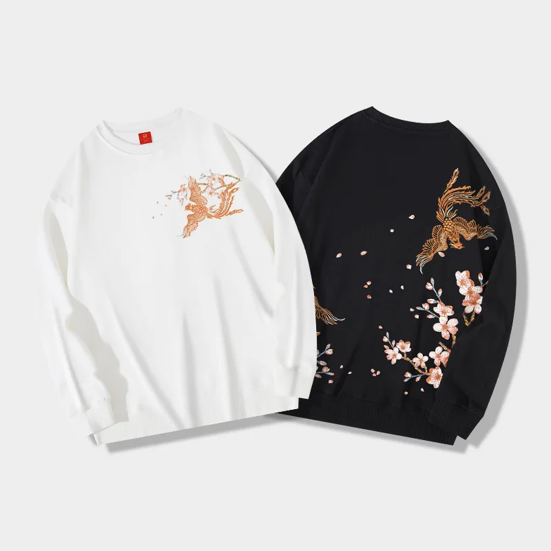 الخريف Harajuku هوديس الرجال فينيكس التطريز هوديس النساء خمر اليابانية Crewneck بلوزات مصمم الشارع الشهير للجنسين