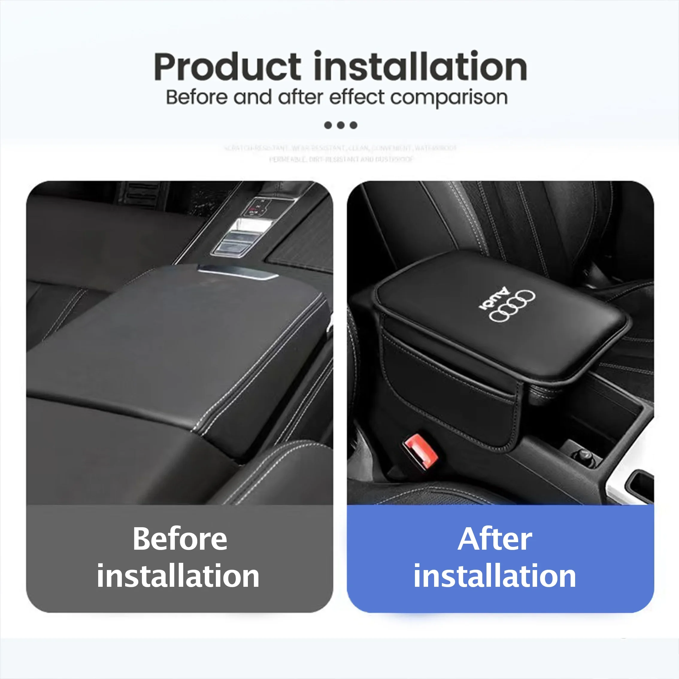 Car Armrest Box Pad Elbow Rest Cushion With Storage Pocket For Audi A4 B8 B6 B9 B7 A3 8P 8V 8L A6 C7 C6 C5 Q5 A5 Q7 A1 Q3 A7 view 4