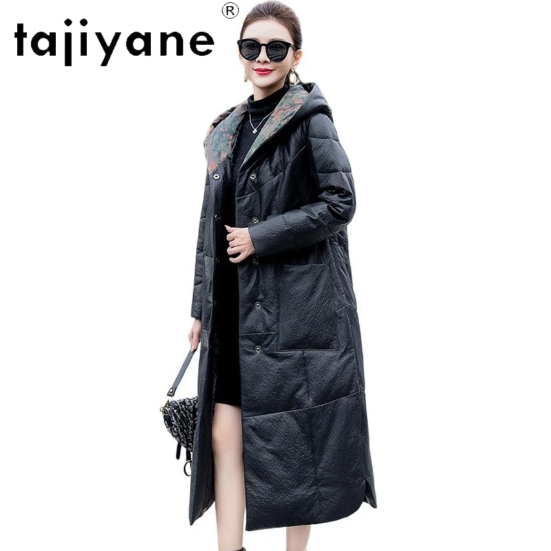 TAJIYANE 100% Sheepskin Puffer Jackets Women Long Hooded Goose Down Coat Luxury Real Leather Jacket Winter Clothes Woman 2025 코트