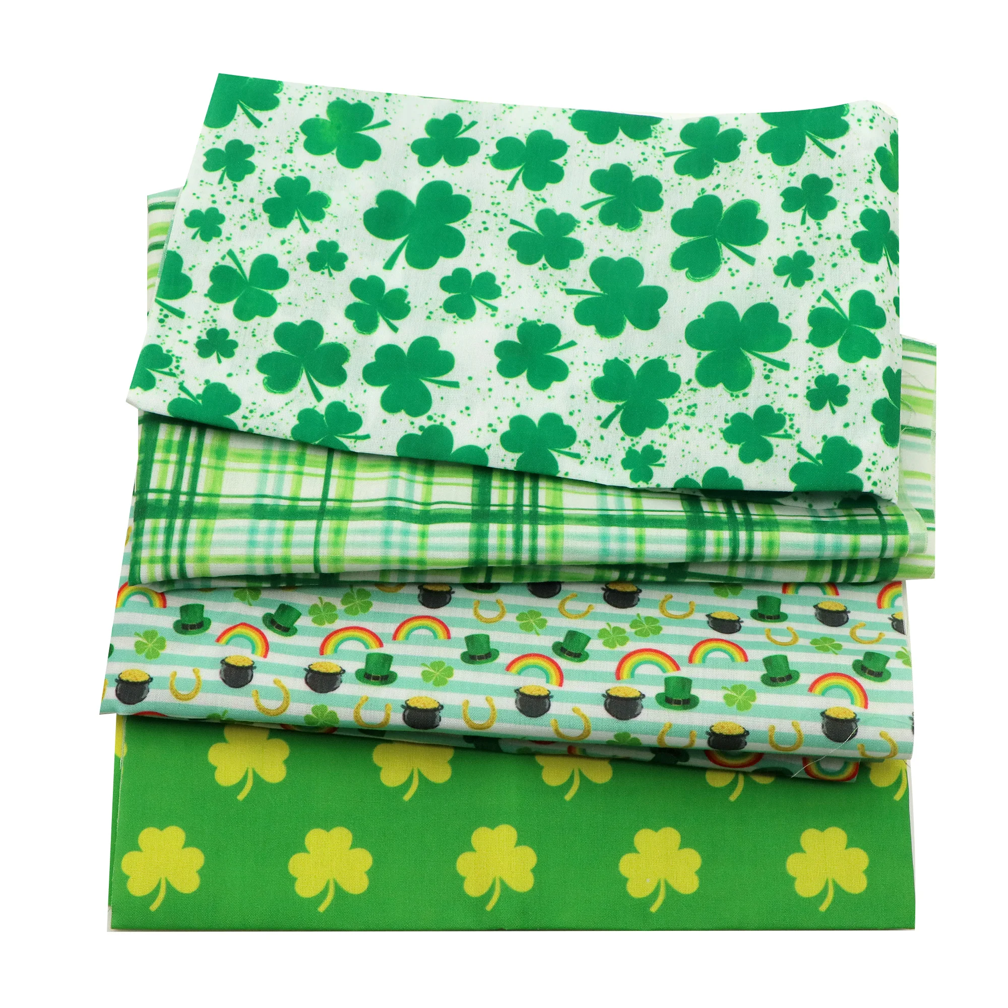 Pre-cut 4pcs/pack 19.68x17.72inch (50x45cm) St.Patrick's Day Clover Shamrock Pattern Quilting Fabric Squares Set