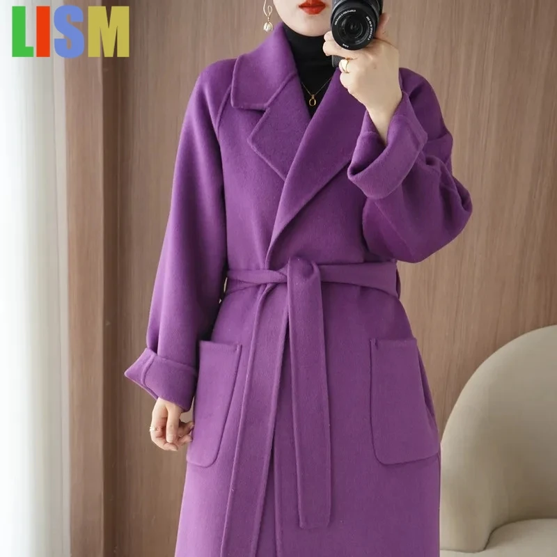 

LISM Cashmere Coats with Belt Elegant Long Overcoat NEW Wool Coat Women's Wear 2025 Winter Fashion Temperament Double sided
