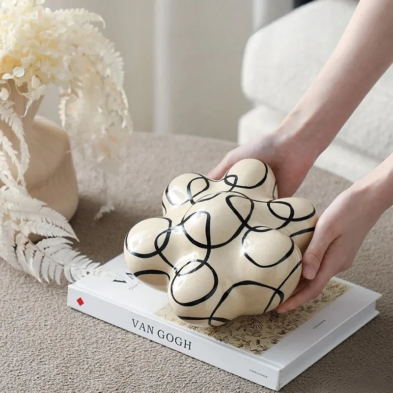 Creative Ceramic Cloud Figurine, Crackle Glaze Hand Painted Art,Nordic Home Decor for Living Room Office Desk, Modern Craft Gift