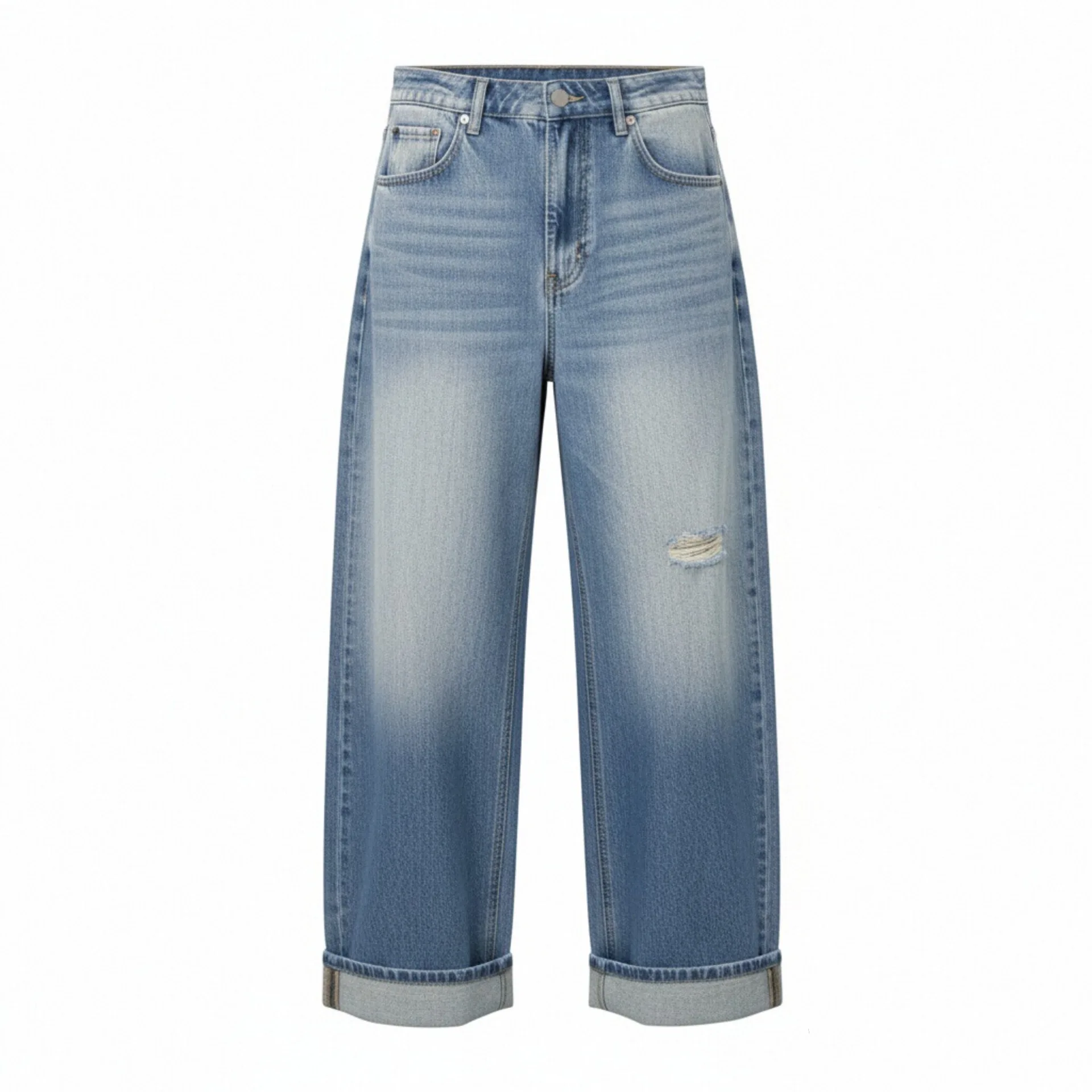 Withered 2026 Spring New European And American Wind Piercing Decorative Curled Edge Loose Jeans