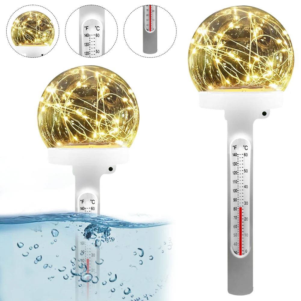 Floating Pool Thermometer with Solar LED Light Waterproof Water Temperature Gauge Multifunction for Cold Plunge Spa Pond